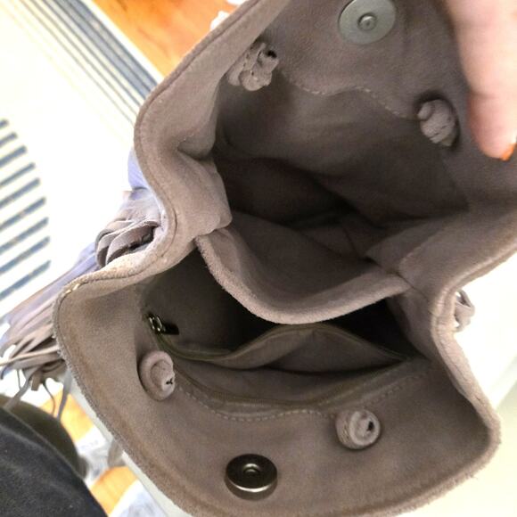 Monserat De Lucca Noe Petite Taupe Suede Fringe Crossbody Bag - Picture 8 of 9